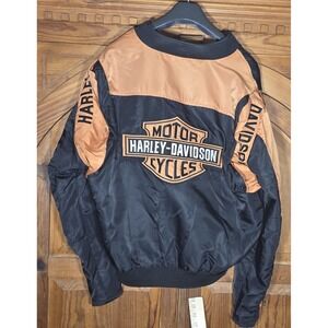 Harley Davidson Jacket Racing Bomber Zip Large black orange bar shield 97068-00V